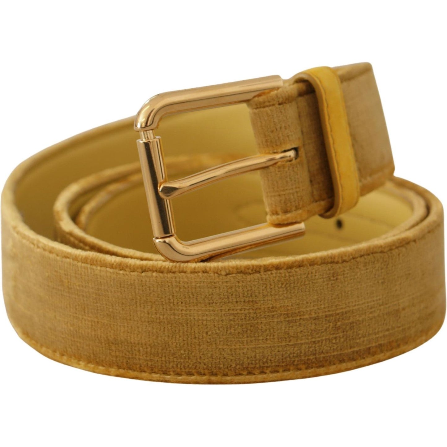 Dolce & Gabbana Yellow Velvet Gold Metal Logo Engraved Buckle Belt