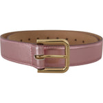 Dolce & Gabbana Metallic Pink Polished Leather Logo Metal Buckle Belt BEL8456 - 70