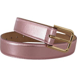 Dolce & Gabbana Metallic Pink Polished Leather Logo Metal Buckle Belt BEL8456 - 70
