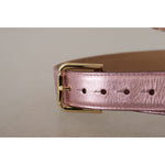 Dolce & Gabbana Metallic Pink Polished Leather Logo Metal Buckle Belt BEL8456 - 70