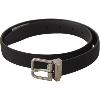 Dolce & Gabbana Black Canvas Leather Silver Tone Metal Buckle Belt