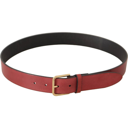 Dolce & Gabbana Red Leather Gold Logo Engraved Metal Buckle Belt