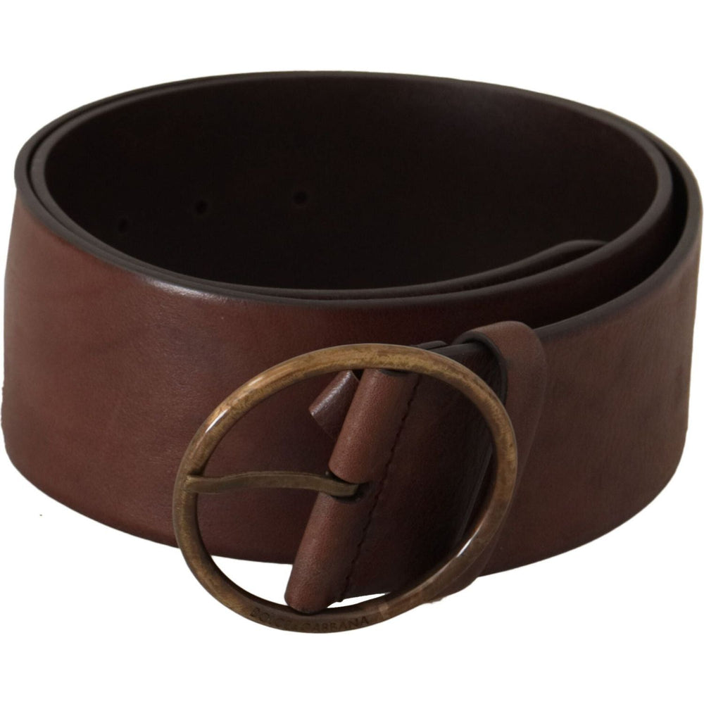 Dolce & Gabbana Dark Brown Wide Waist Leather Metal Round Buckle Belt BEL8727 - 90