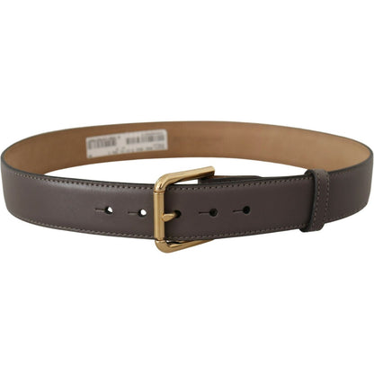 Dolce & Gabbana Gray Calfskin Leather Gold Metal Logo Buckle Belt