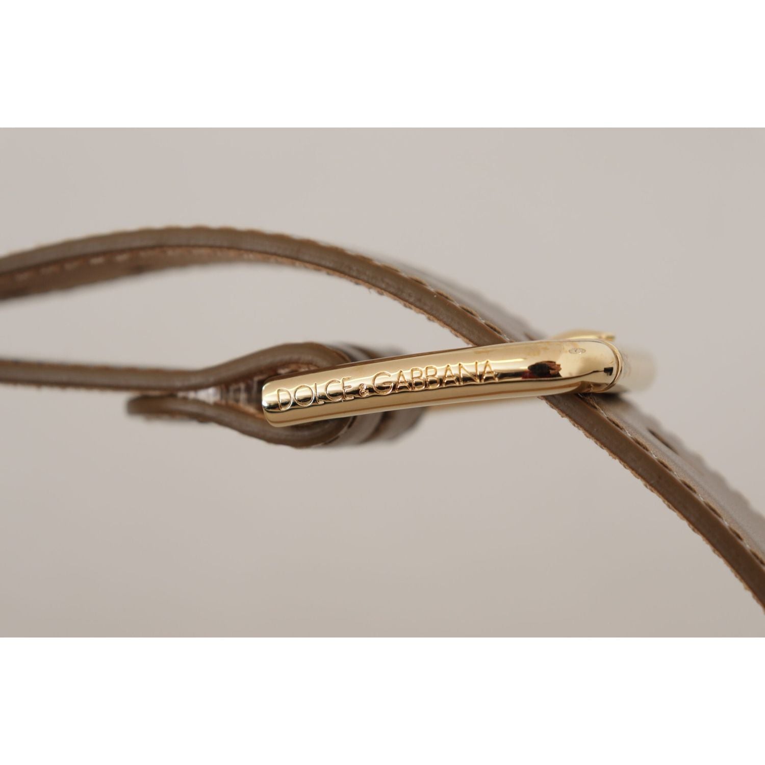 Dolce & Gabbana Bronze Leather Gold Logo Engraved Waist Buckle Belt