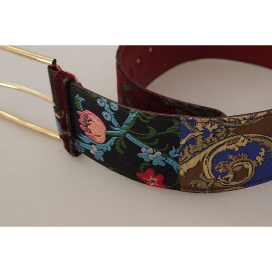 Dolce & Gabbana Red Embroidered Leather Gold Logo Metal Buckle Belt WMB256 - 70