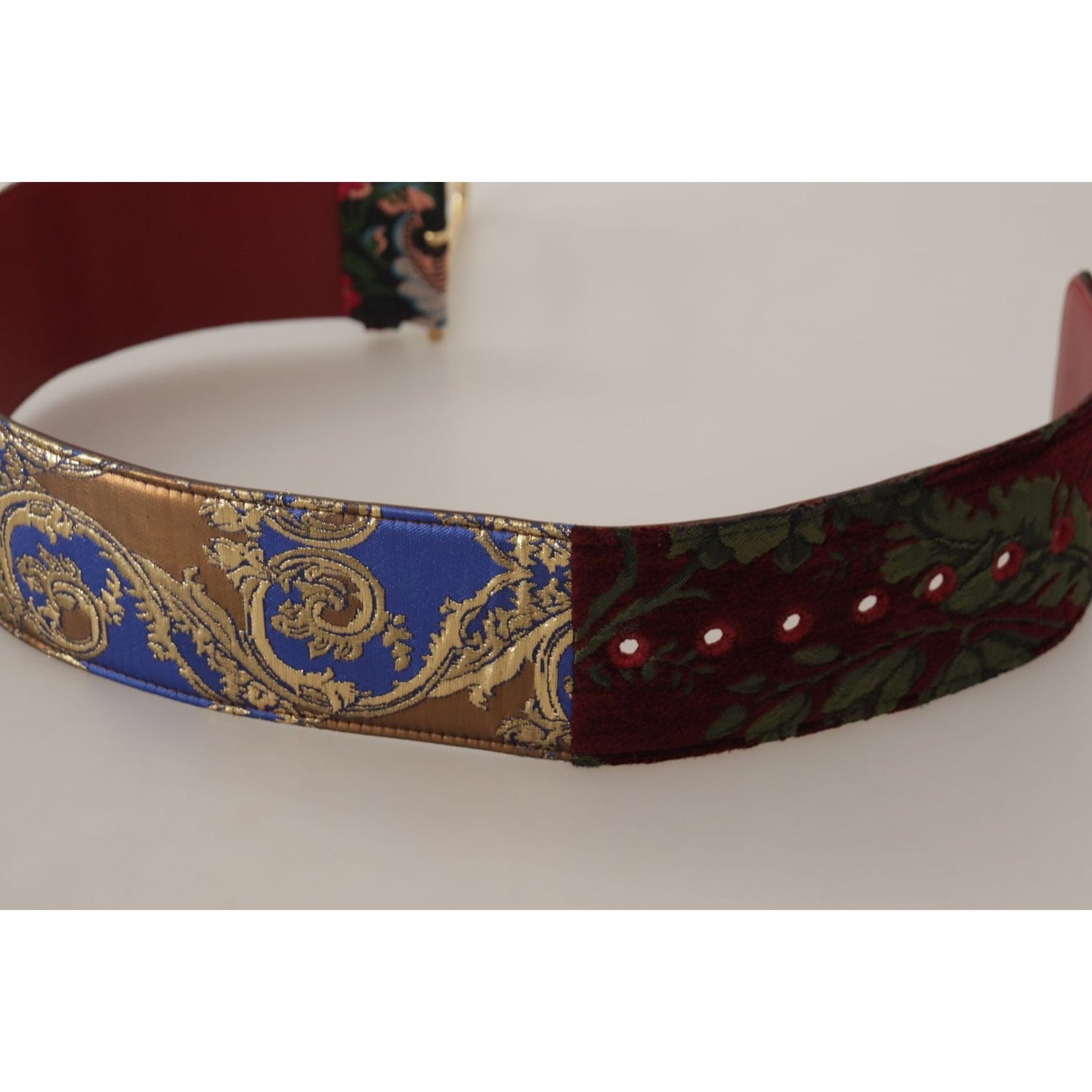 Dolce & Gabbana Red Embroidered Leather Gold Logo Metal Buckle Belt