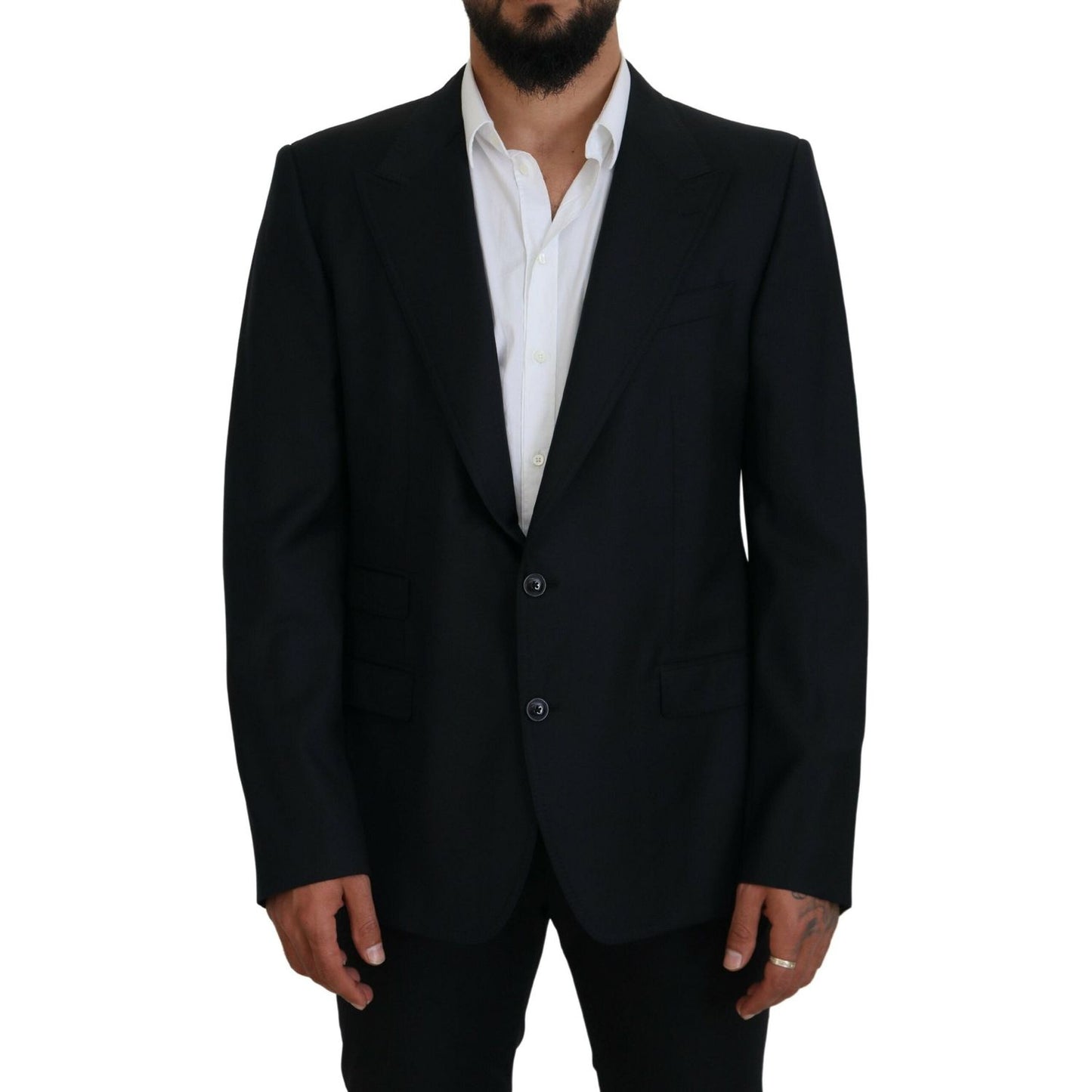 Dolce & Gabbana Dark Blue Wool Formal Sicilia Blazer