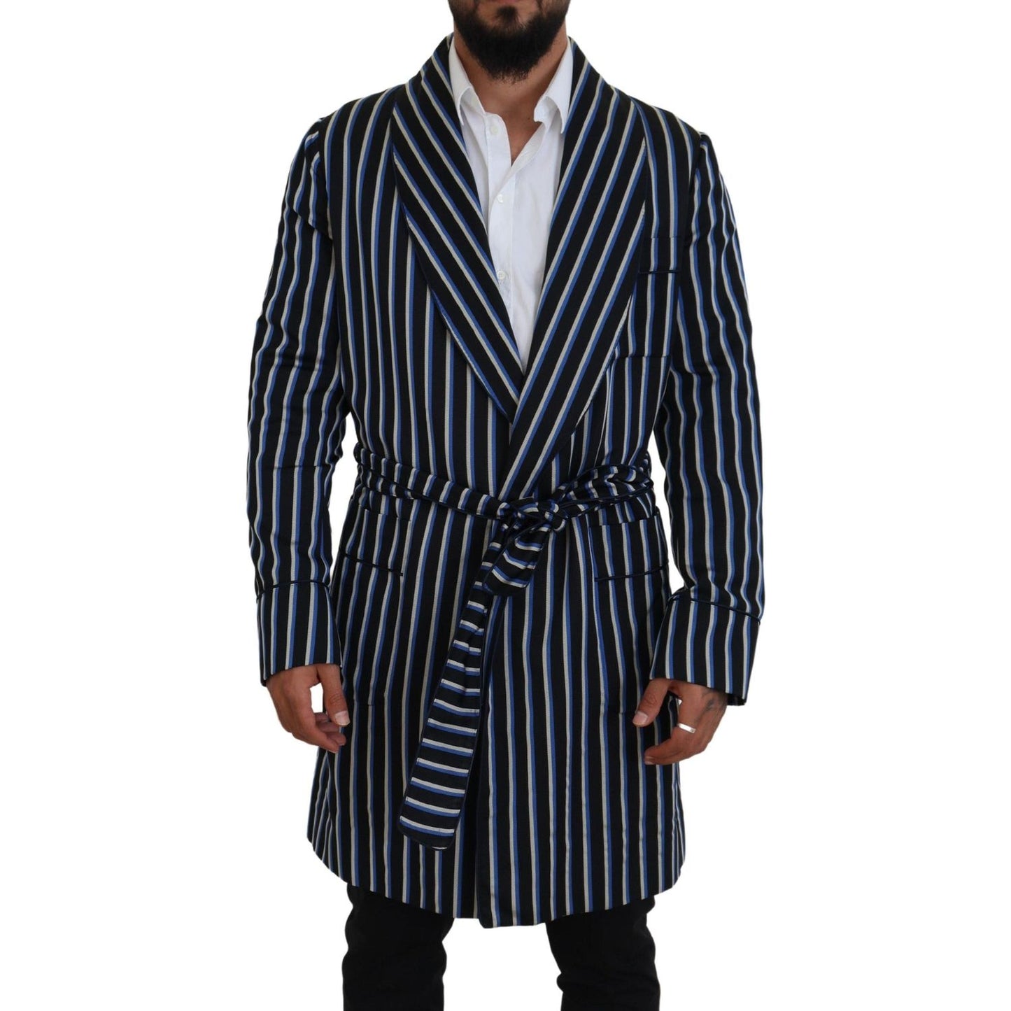Dolce & Gabbana Black Blue Martini Printed Lining Robe KOS2145- 48