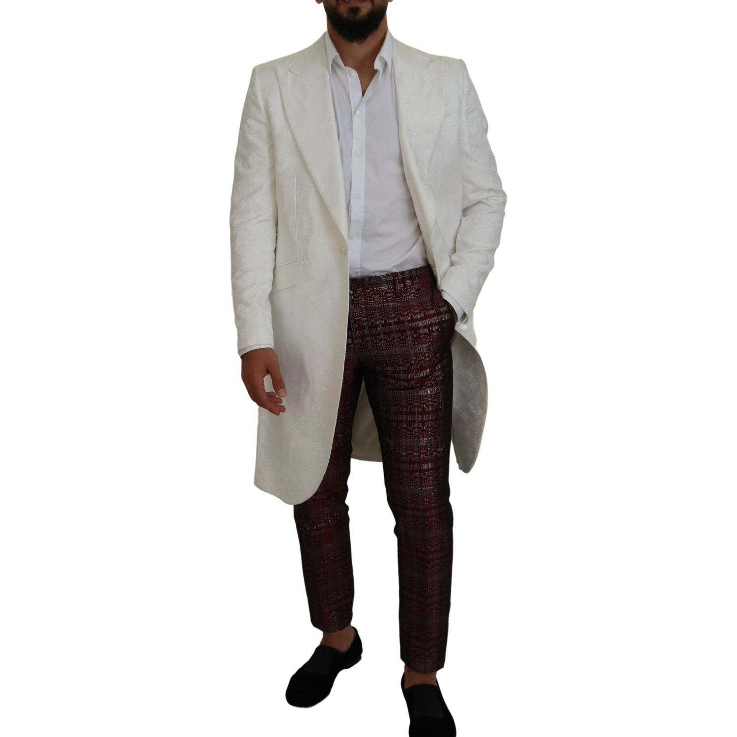 معطف ترنش أنيق من دولتشي آند غابانا مزين بالزهور باللون الأبيض