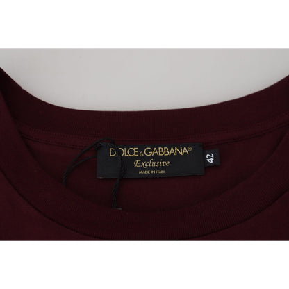 Dolce & Gabbana Maroon Printed Short Sleeves Men T-shirt