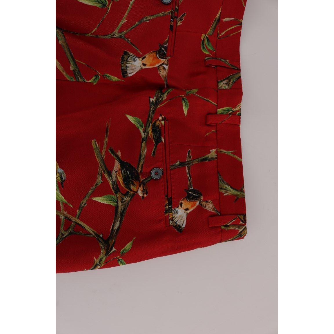 Dolce & Gabbana Red Silk Bird Print Dress Pants
