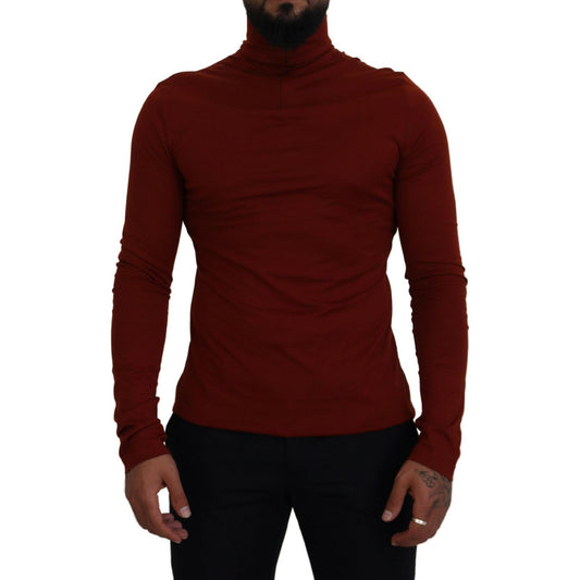 Dolce & Gabbana Maroon Cotton Turtle Neck Zip Sweater