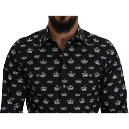 Dolce & Gabbana Black Crown Print GOLD Slim Shirt