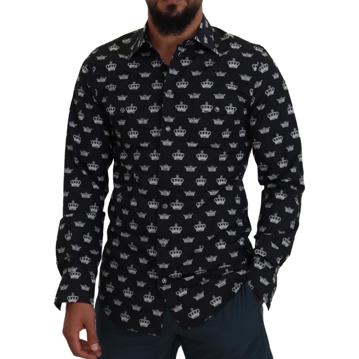 Dolce & Gabbana Black Crown Print GOLD Slim Shirt