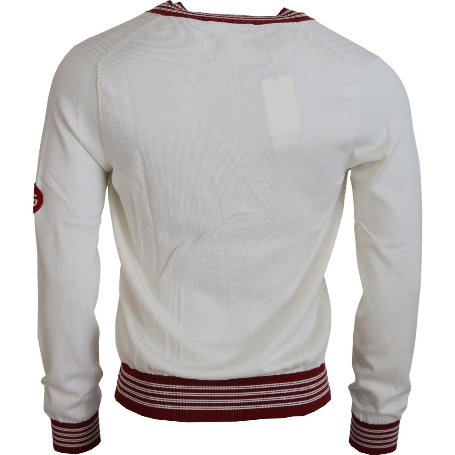 Dolce & Gabbana White Red Knitted V-neck Pullover Sweater TSH83751-46
