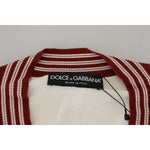 Dolce & Gabbana White Red Knitted V-neck Pullover Sweater TSH83751-46