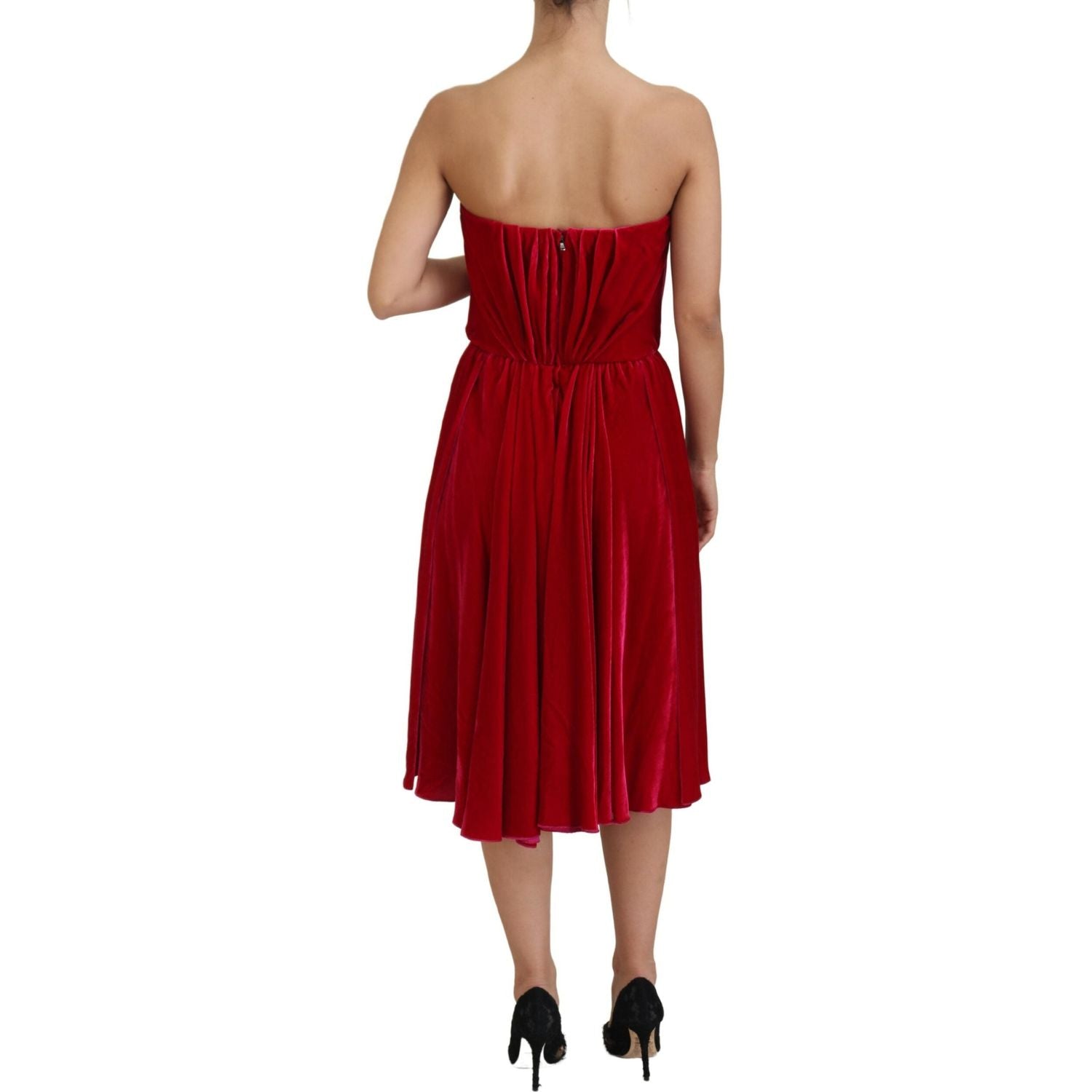 深粉色迷人露肩中长连衣裙