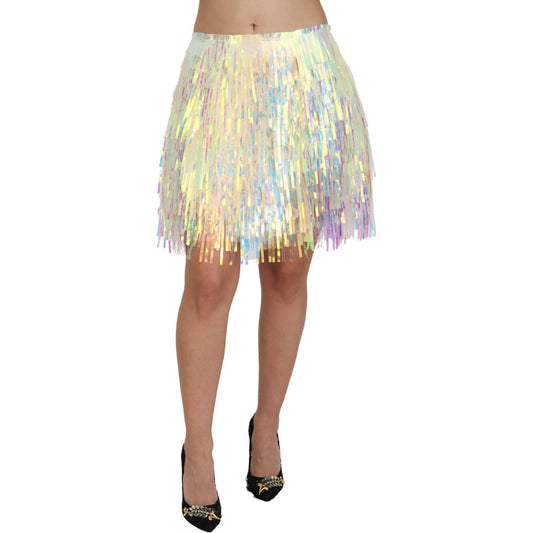 Dolce & Gabbana Multicolor Iridescent Fringed Tulle Skirt SKI1854 - 46