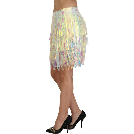 Dolce & Gabbana Multicolor Iridescent Fringed Tulle Skirt SKI1854 - 46