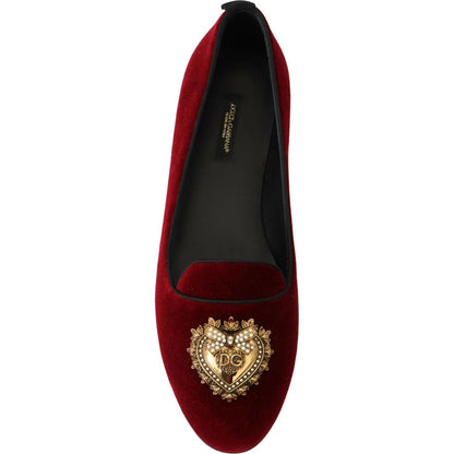 Dolce & Gabbana Bordeaux Velvet Slip-On Loafers Flats Shoes
