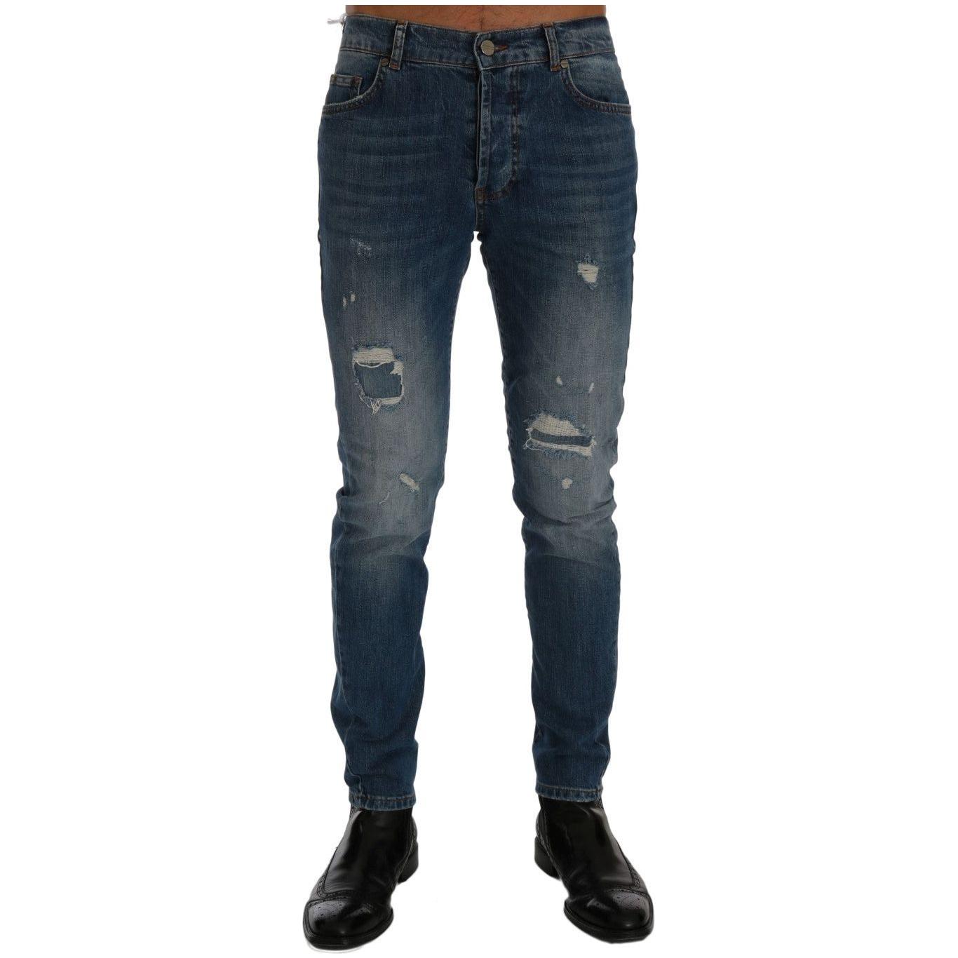 بنطلون جينز أزرق ضيق من Frankie Morello Svelte Italian Denim