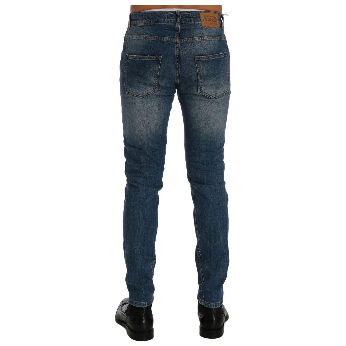 بنطلون جينز أزرق ضيق من Frankie Morello Svelte Italian Denim