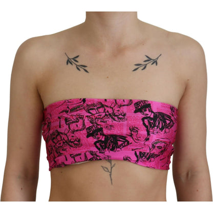 John Galliano Pink Newspaper Print Bra Cropped Blouse