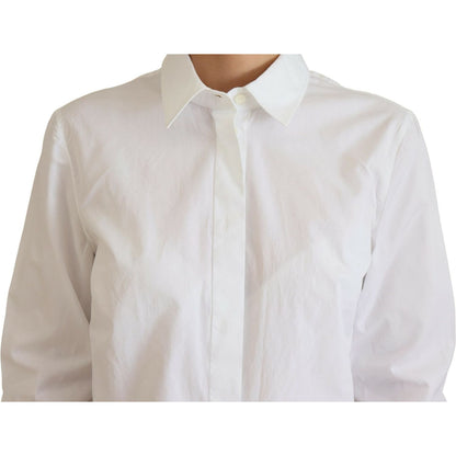 Dolce & Gabbana White Cotton Collared Long Sleeves Formal Top