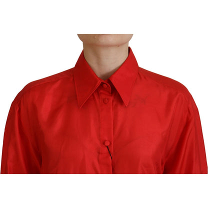 Dolce & Gabbana Red Silk Collared Long Sleeves Dress Shirt Top