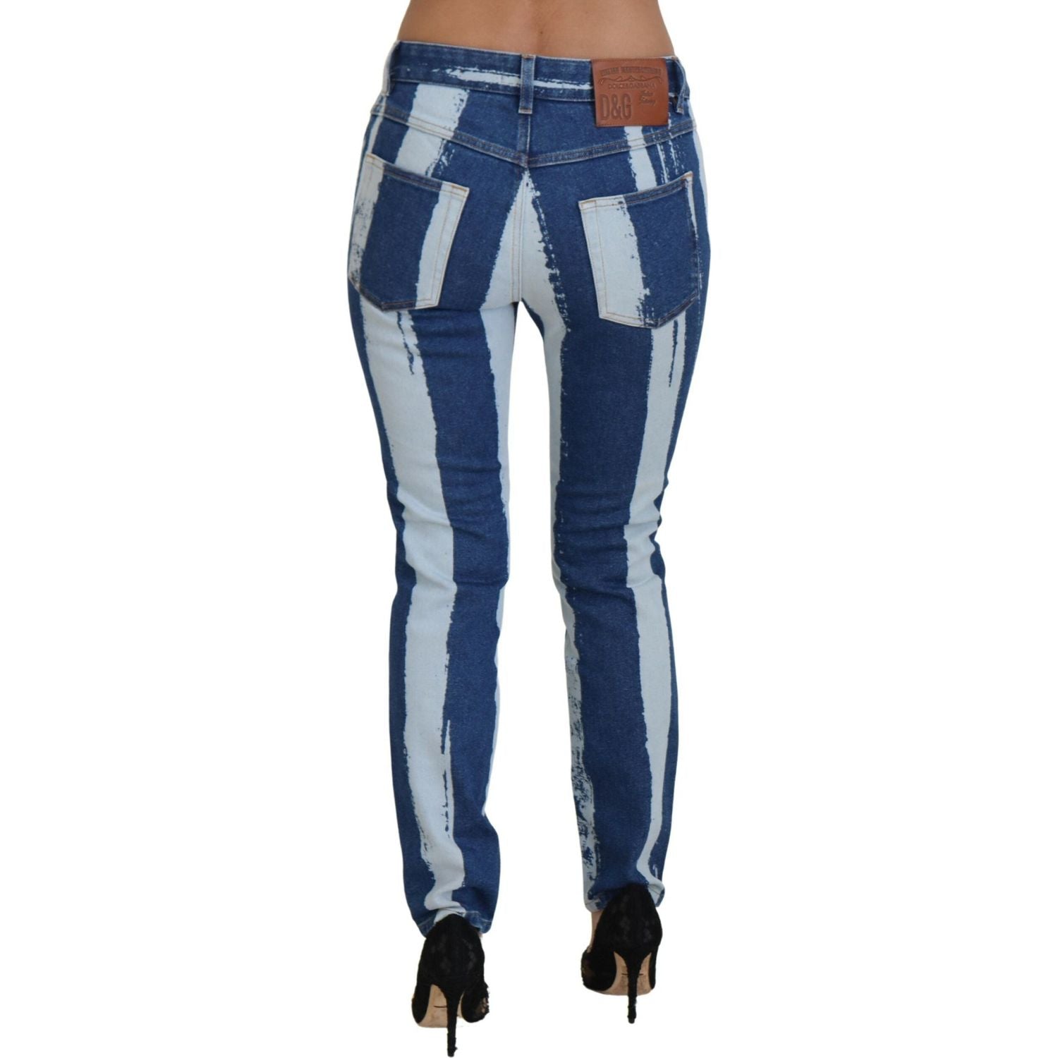 光滑条纹修身意大利牛仔裤