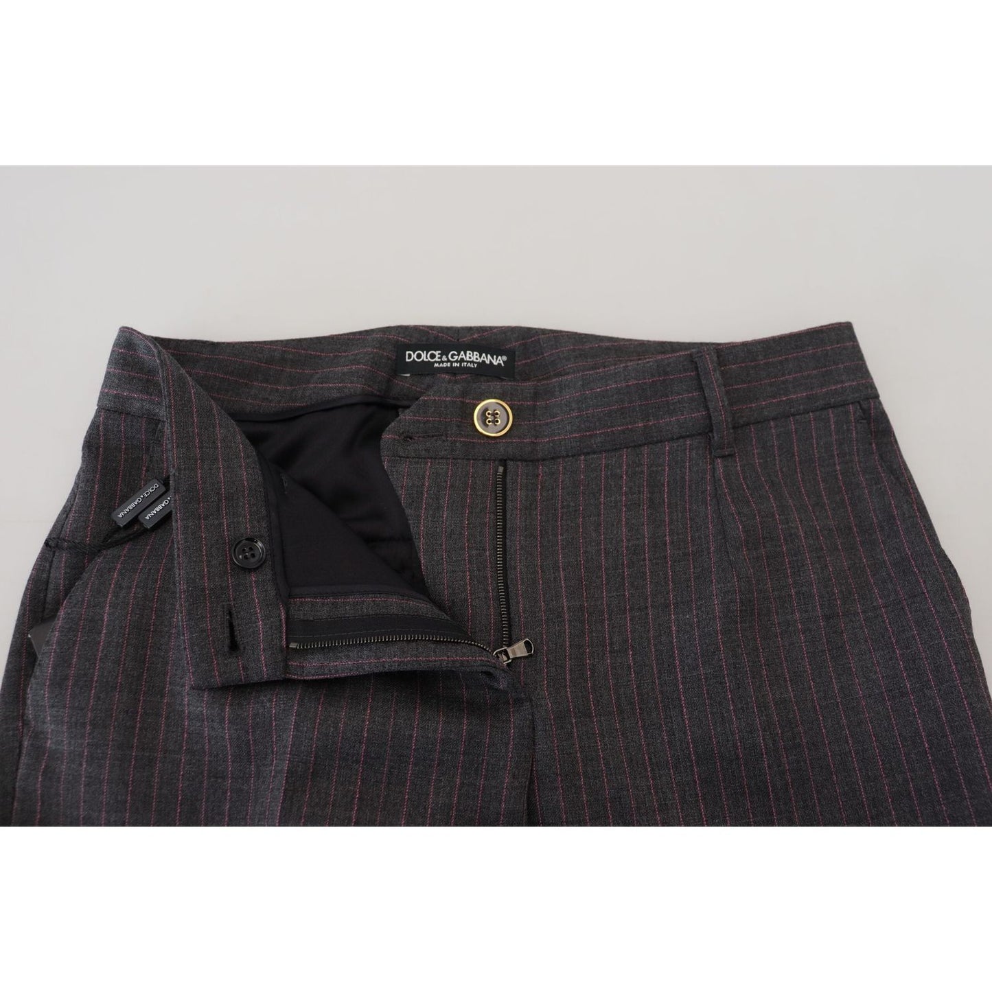 Dolce & Gabbana Gray Stripes Wool Tapered Women Pants PAN74590- 38