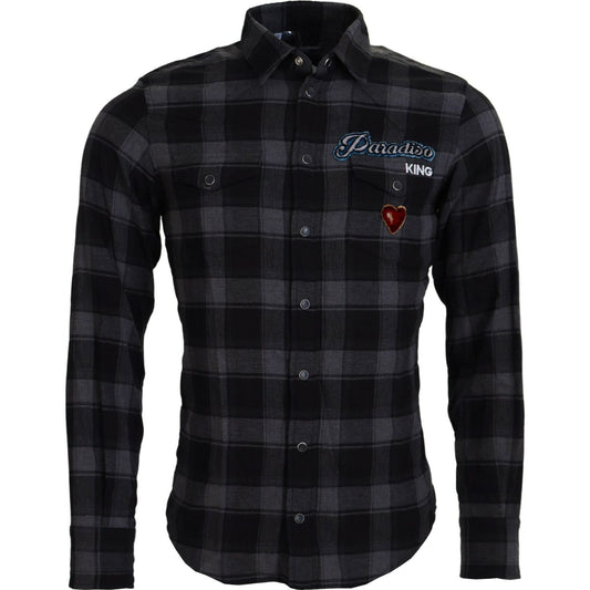 Dolce & Gabbana Elegant Black and Gray Button Down Shirt Dolce & Gabbana Black