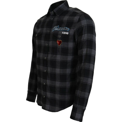 Dolce & Gabbana Black Gray Check Men Long Sleeves Shirt