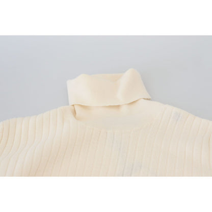 Dolce & Gabbana Ivory Turtleneck Distressed Cuff Pullover Sweater