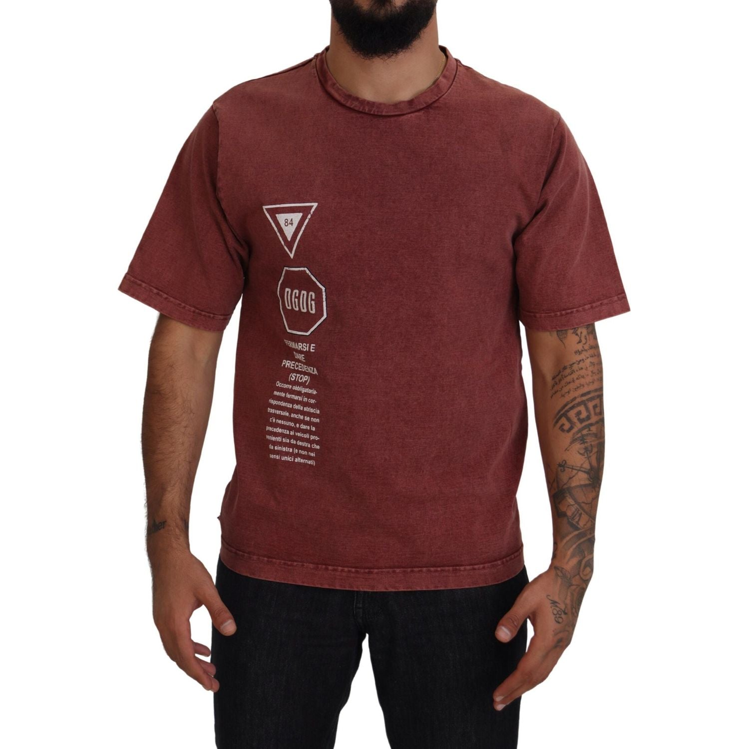 Dolce & Gabbana Maroon Print Round Neck Short Sleeves T-shirt