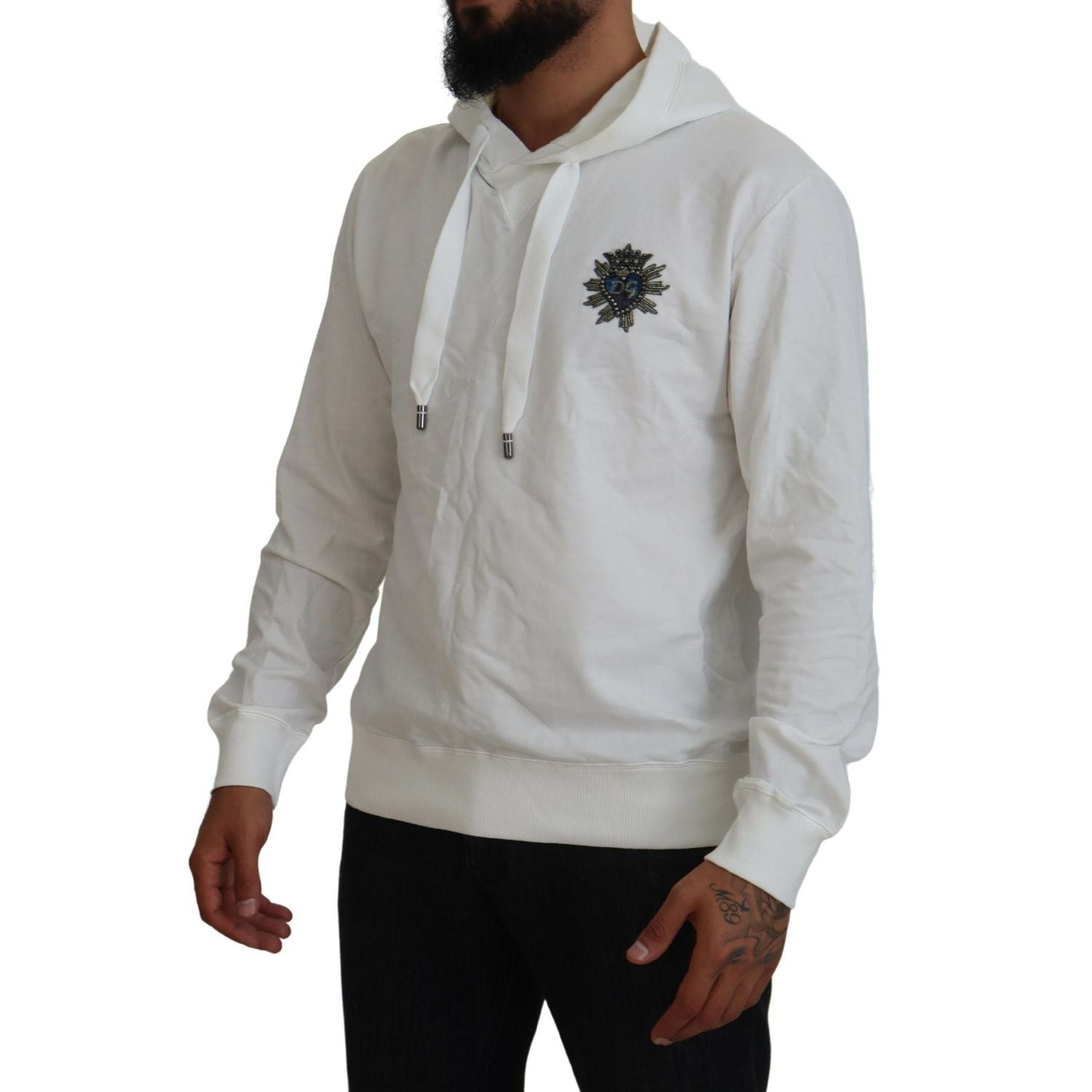 Dolce & Gabbana White Cotton Hooded Sweatshirt Logo Sweater