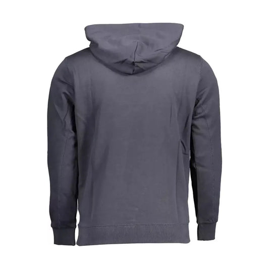 Back view of U.S. POLO ASSN. blue cotton men's hooded sweatshirt showcasing classic design and premium quality.
