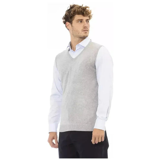 Alpha Studio Gray Viscose Men Vest Alpha Studio Light Gray