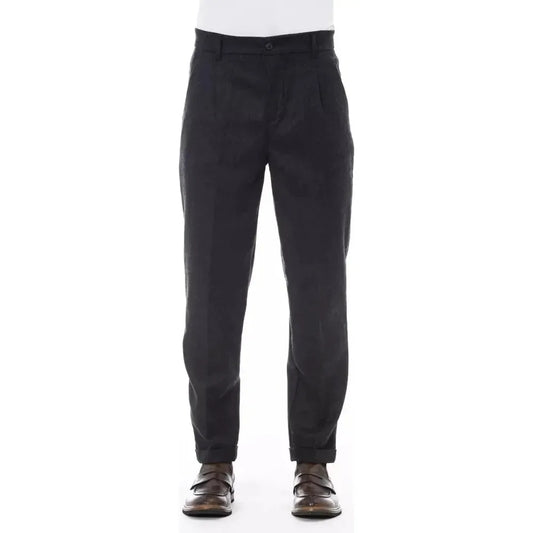 Alpha Studio Gray Wool Men Pant Alpha Studio Dark Slate Gray
