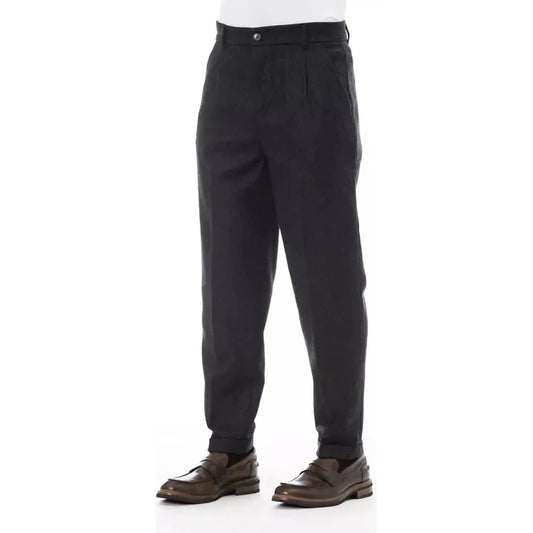 Alpha Studio Gray Wool Men Pant Alpha Studio Dark Slate Gray