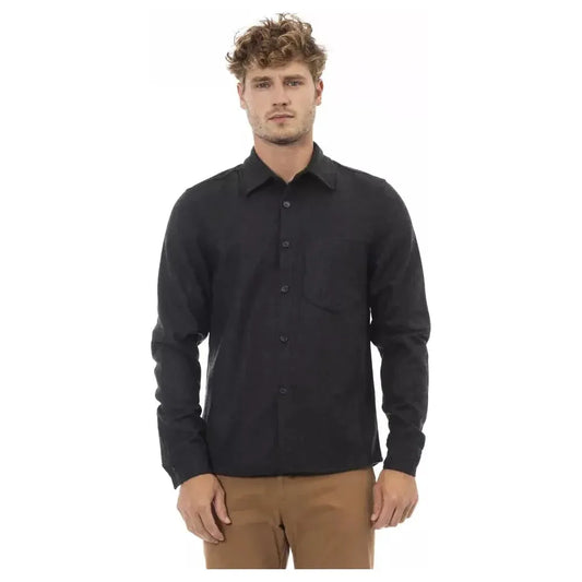 Alpha Studio Gray Wool Men Shirt Alpha Studio Dark Slate Gray