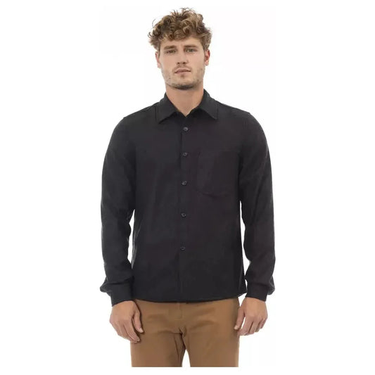 Alpha Studio Gray Wool Men Shirt Alpha Studio Dark Slate Gray