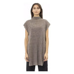 Alpha Studio Brown Wool Women Sweater with Side Slits Alpha Studio Dim Gray