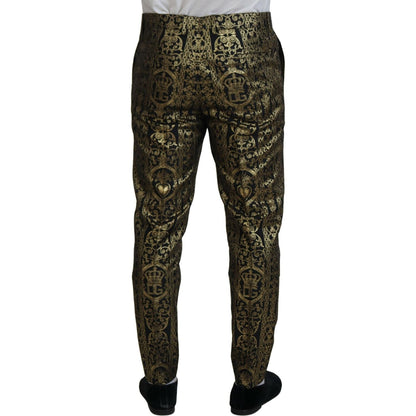 Dolce & Gabbana Black Gold Jacquard Dress Trouser Pants