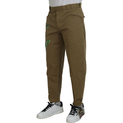 Dolce & Gabbana Beige Cotton Stretch Floral Chinos Pants