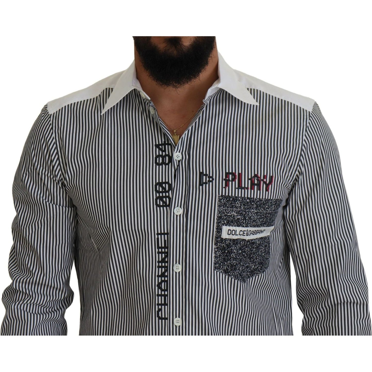 Dolce & Gabbana Gray White Striped Slim Fit Shirt
