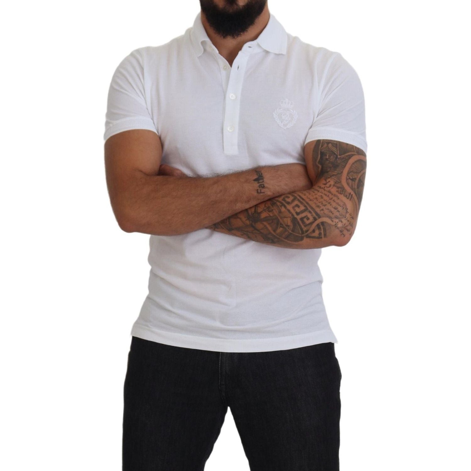 قميص بولو أنيق من مزيج القطن باللون الأبيض من دولتشي آند غابانا