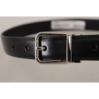 Dolce & Gabbana Black Calf Leather Logo Engraved Metal Buckle Belt