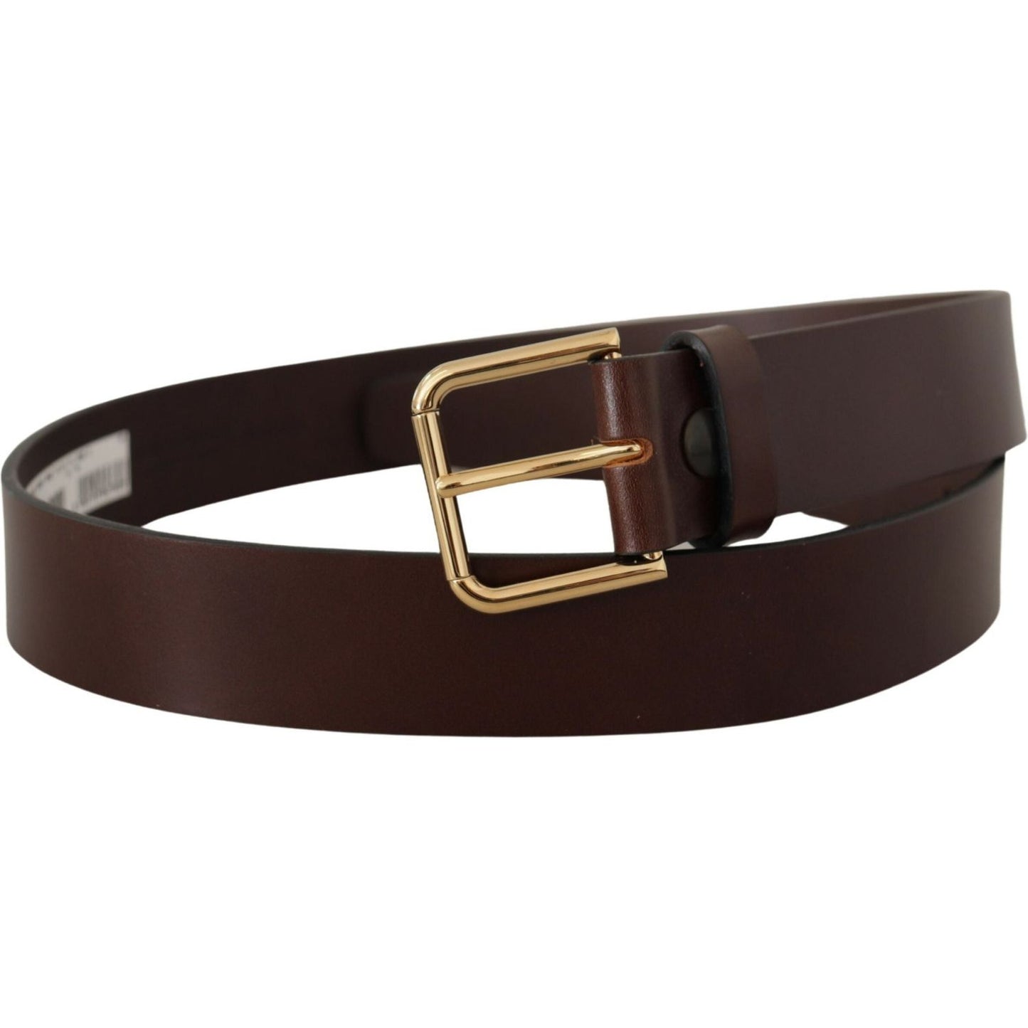 Dolce & Gabbana Brown Plain Calf Leather Gold Tone Buckle Belt